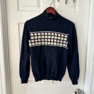 Cashmere 80s Women’s Navy Sweater with Geometric Pattern